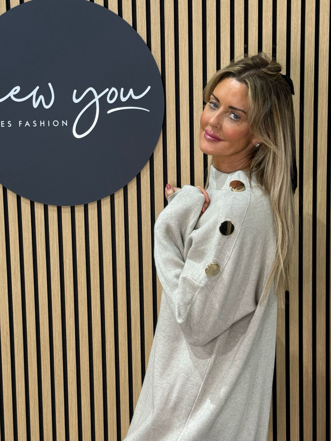 Button Detail Knit Dress - Oatmeal