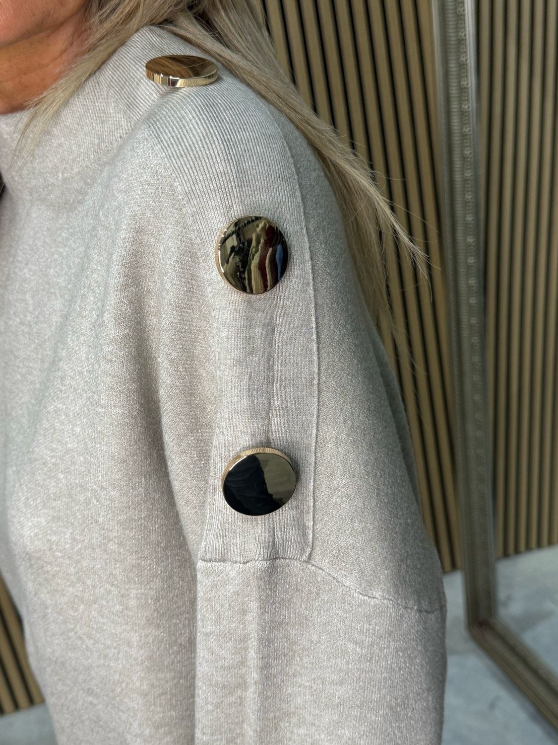 Button Detail Knit Dress - Oatmeal