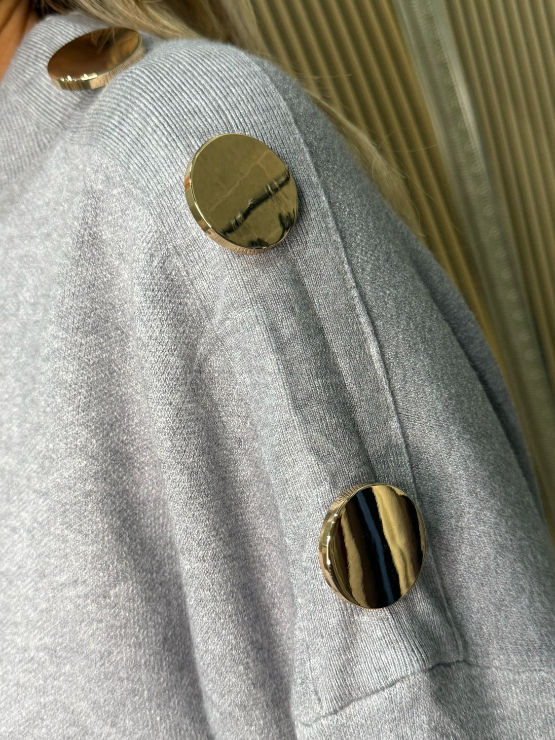 Button Detail Knit Dress - Grey