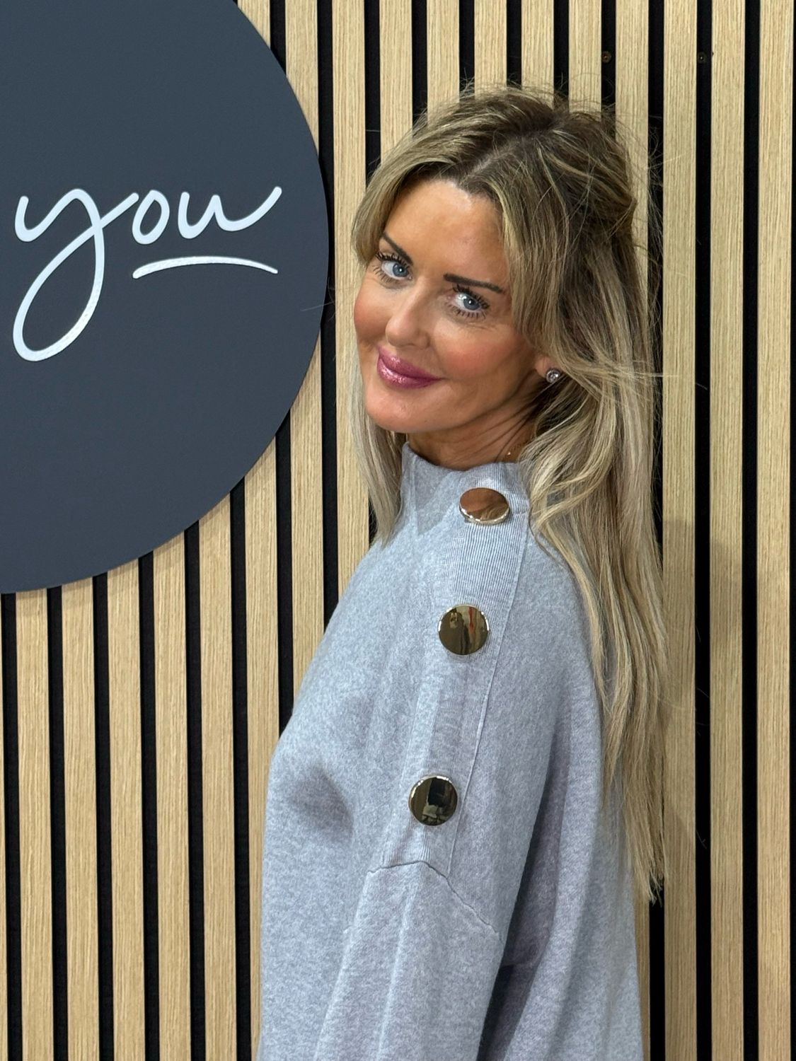 Button Detail Knit Dress - Grey