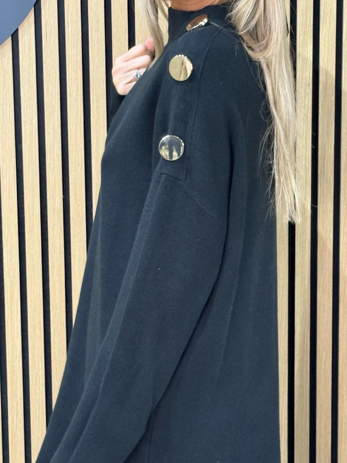 Button Detail Knit Dress - Black