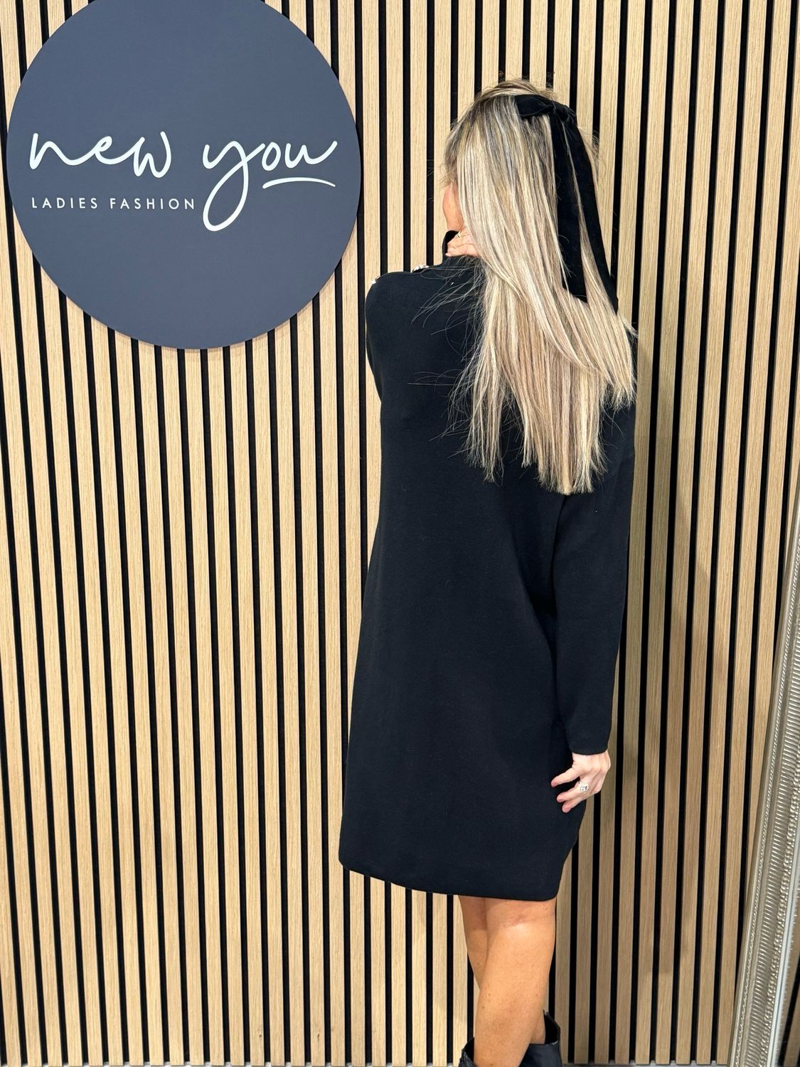 Button Detail Knit Dress - Black