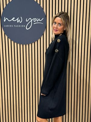 Button Detail Knit Dress - Black