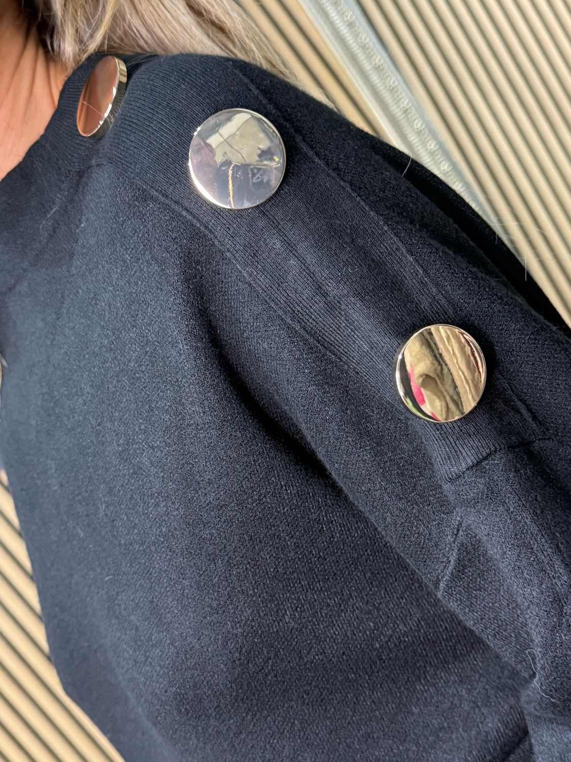 Button Detail Knit Dress - Black