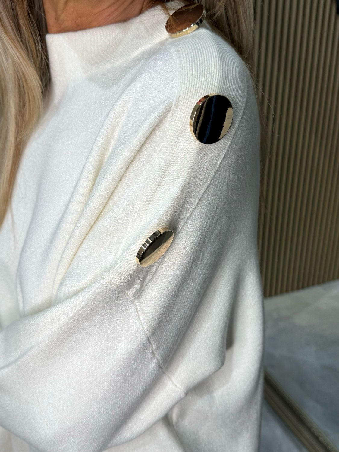 Button Detail Knit Dress - Cream