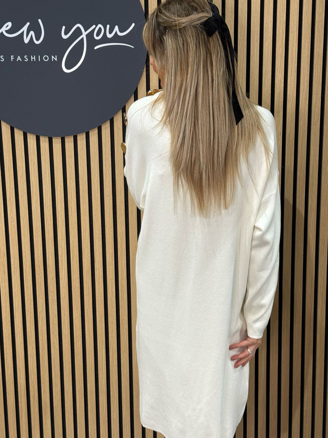 Button Detail Knit Dress - Cream