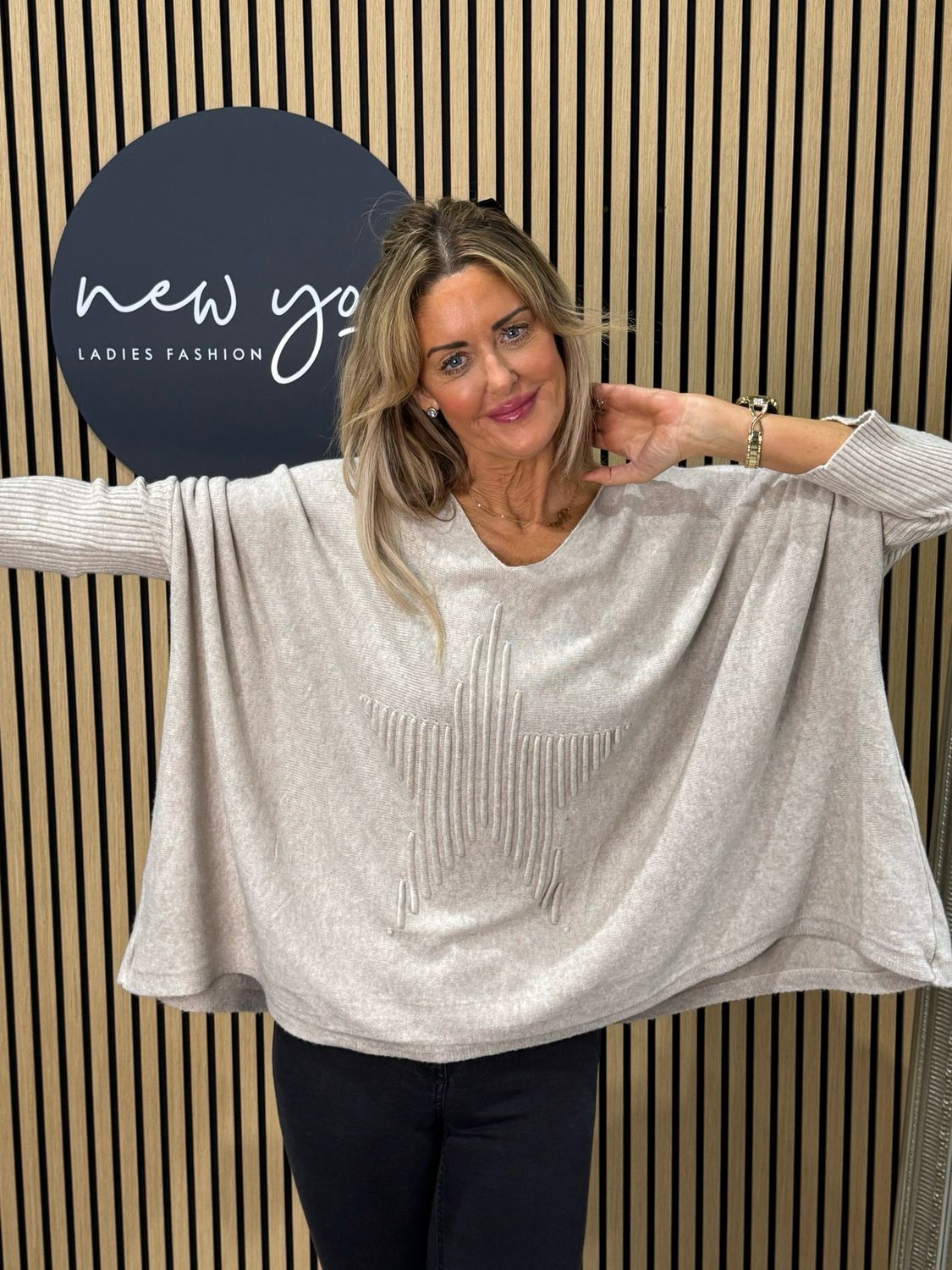 Star Detail Knit Jumper - Taupe