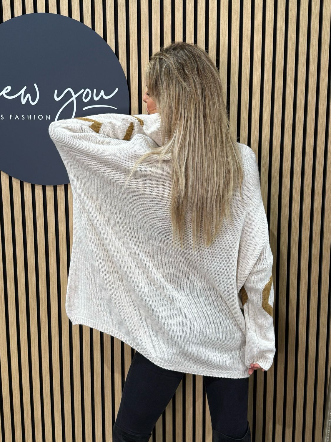 Heart Print Oversized Jumper - Cream