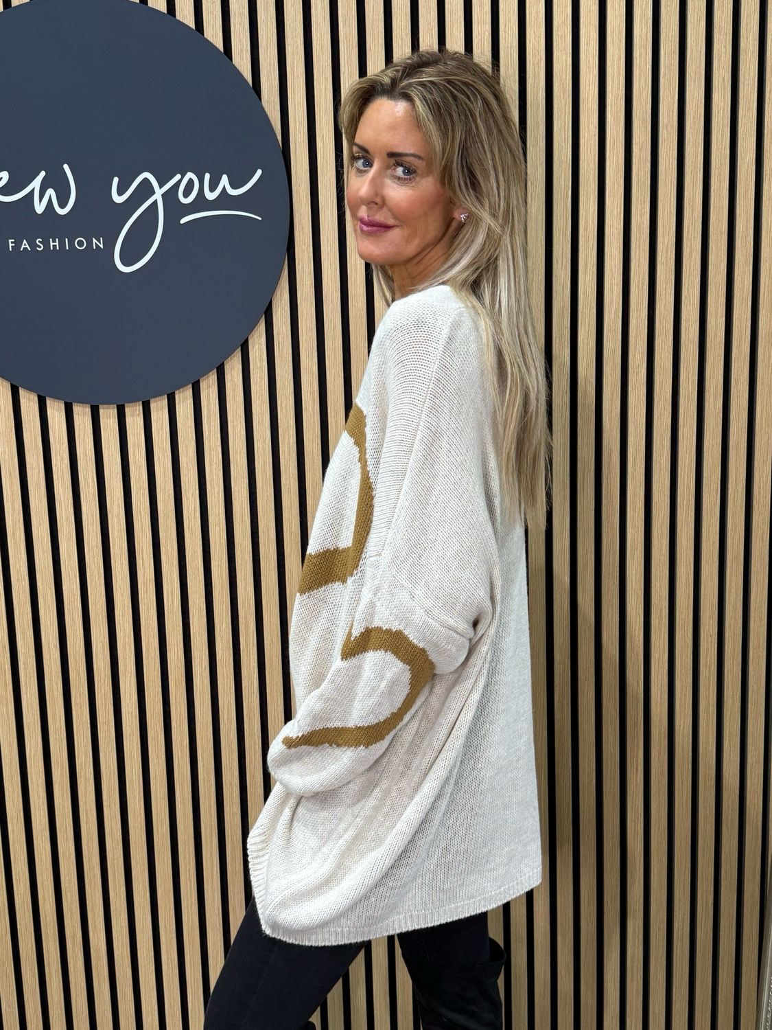 Heart Print Oversized Jumper - Cream