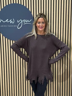 Distressed Hem Ribbed Jumper - Chocolate