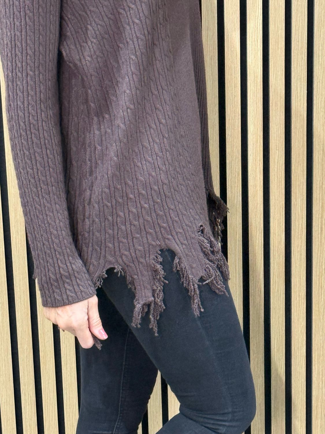 Distressed Hem Ribbed Jumper - Chocolate