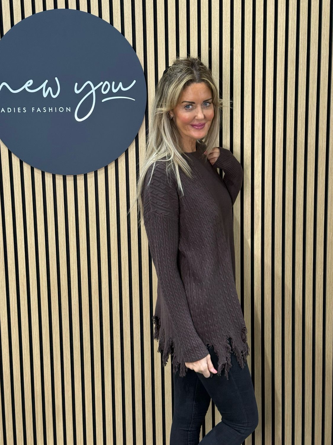 Distressed Hem Ribbed Jumper - Chocolate