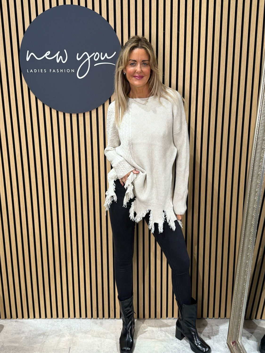 Distressed Hem Ribbed Jumper - Cream