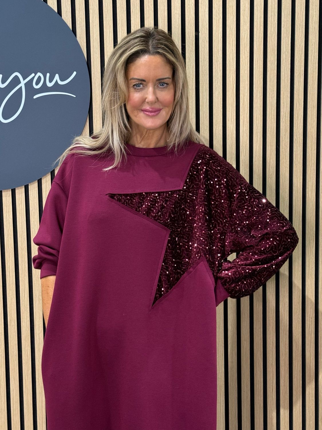 Oversized Sequin Star Dress - Burgundy