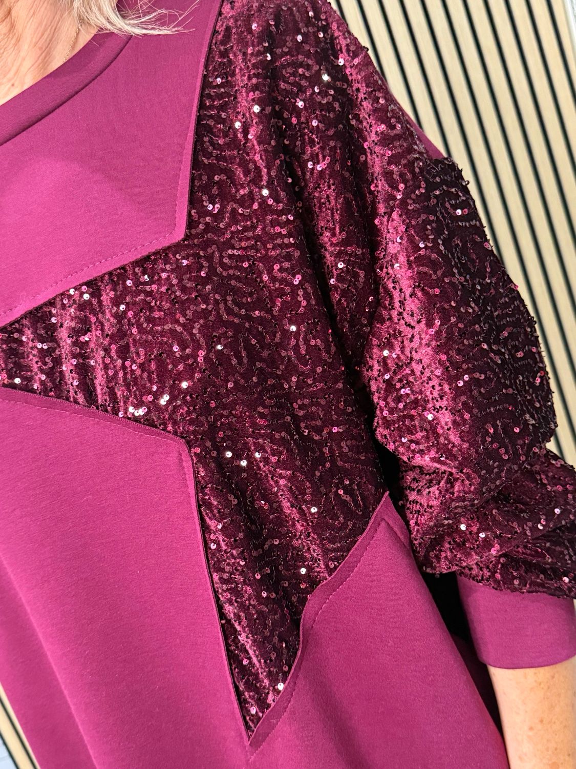 Oversized Sequin Star Dress - Burgundy