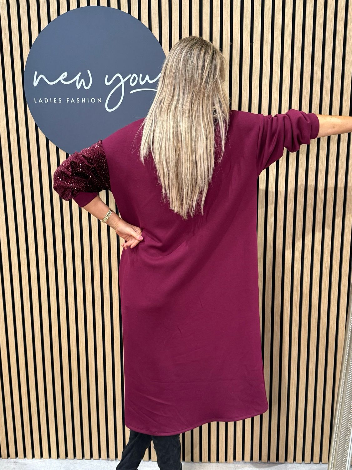 Oversized Sequin Star Dress - Burgundy