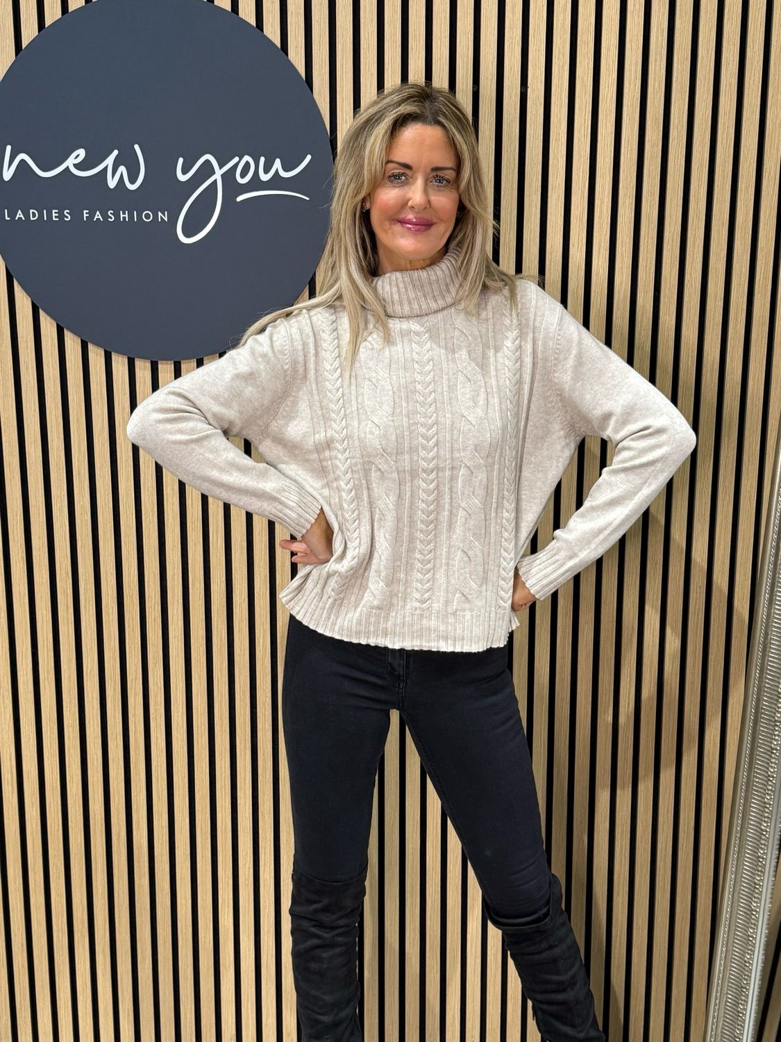 Cable Knit Roll Neck Jumper - Oatmeal
