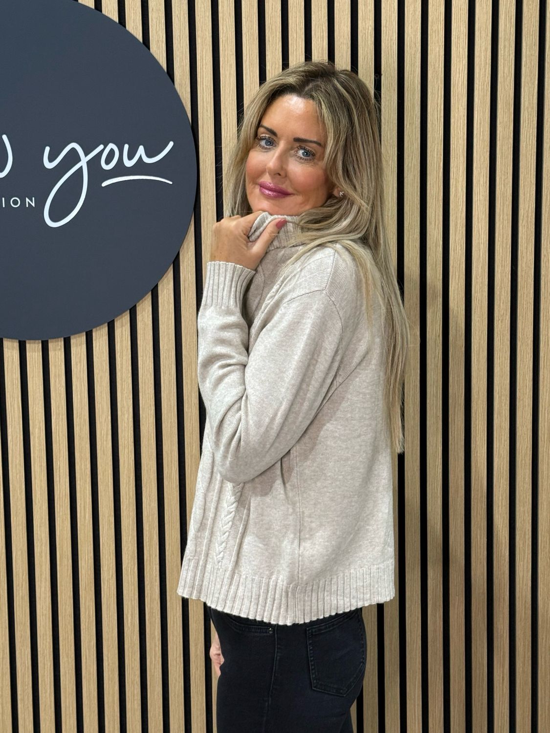 Cable Knit Roll Neck Jumper - Oatmeal