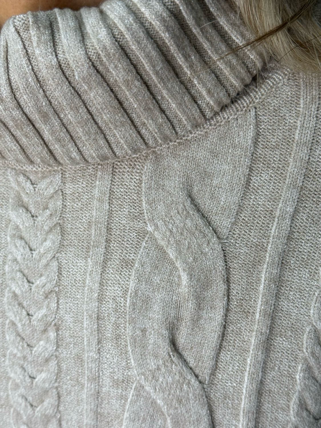 Cable Knit Roll Neck Jumper - Oatmeal