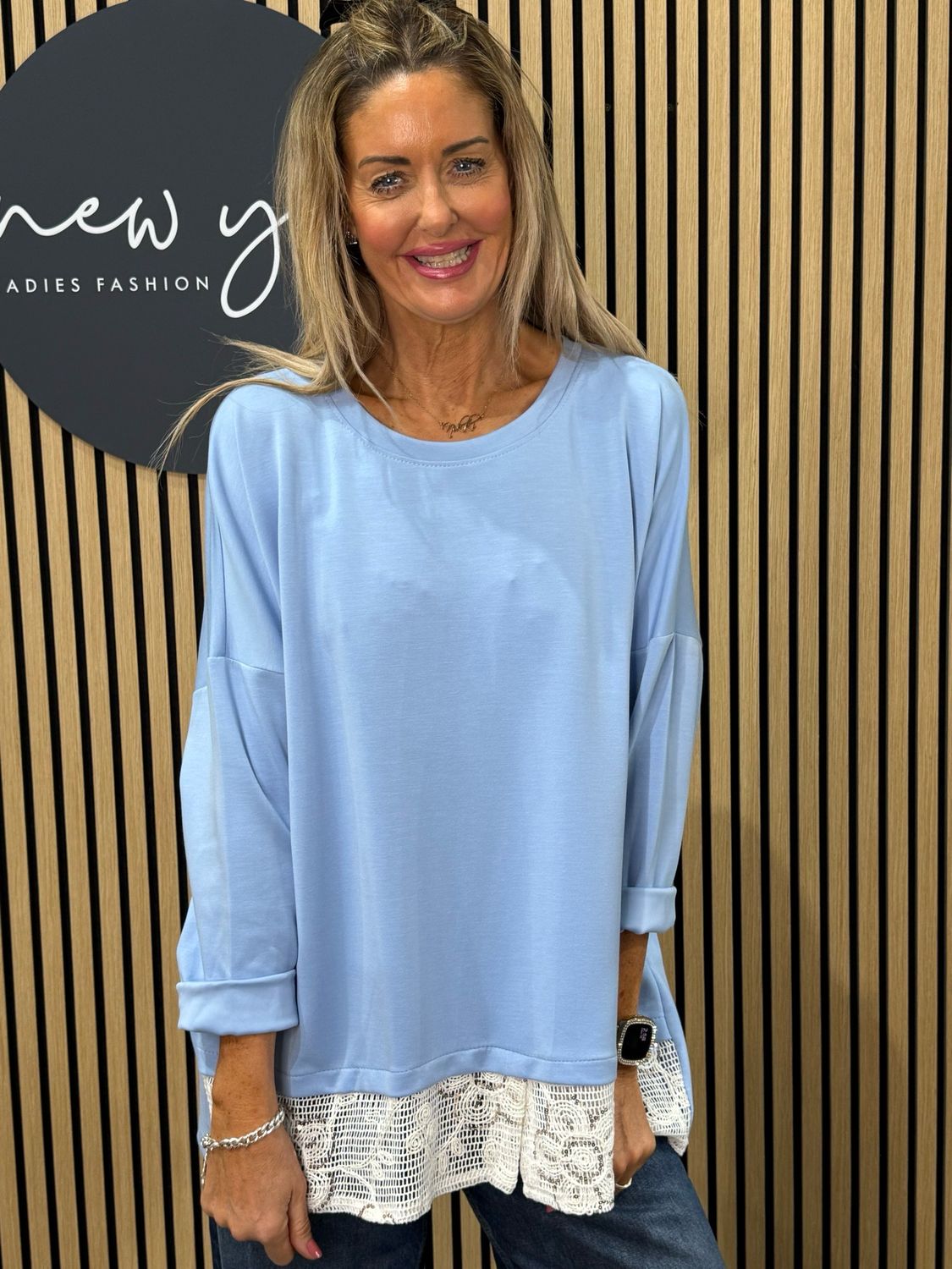 Lace Hem Jumper - Baby Blue