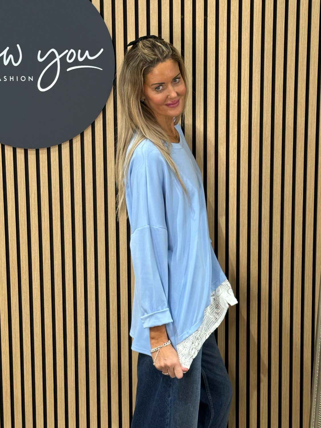 Lace Hem Jumper - Baby Blue