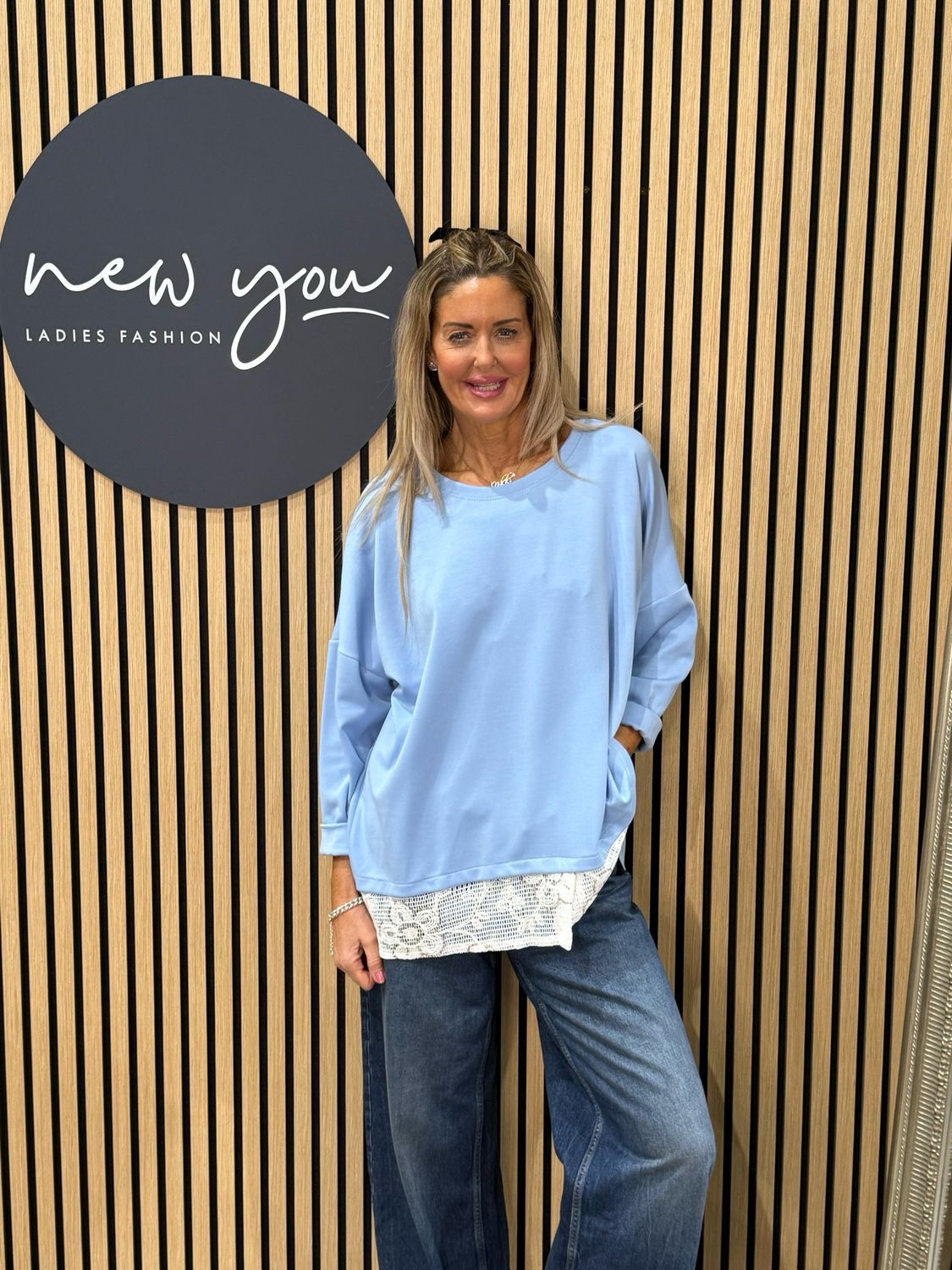 Lace Hem Jumper - Baby Blue