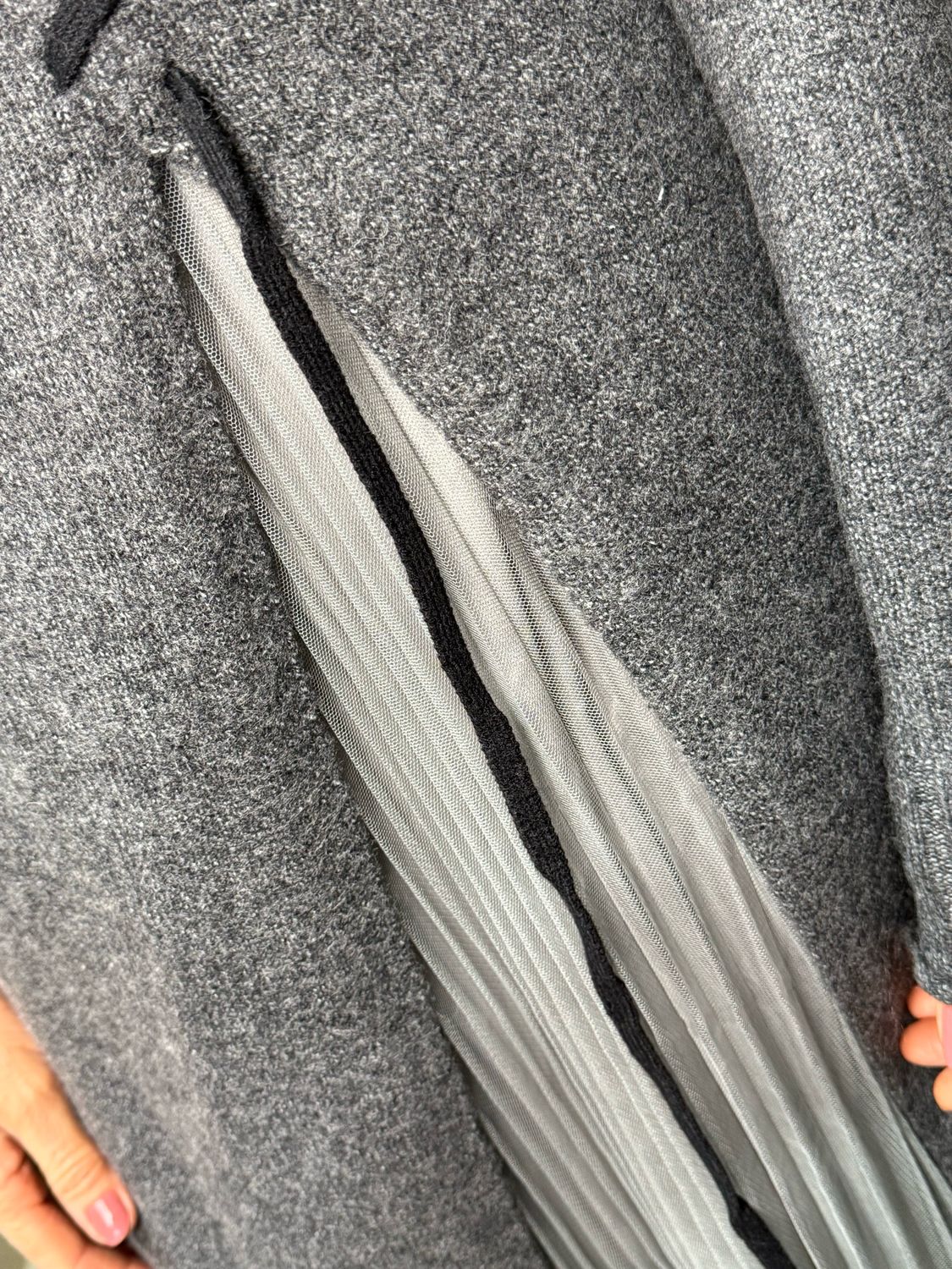 Layered Knit &amp; Pleated Dress - Grey