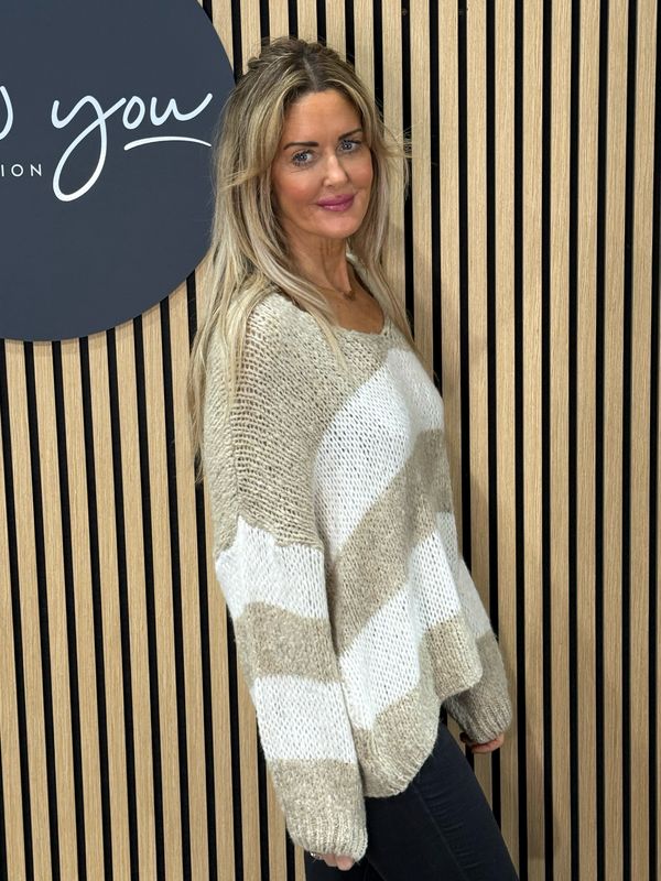 Striped Knit Jumper - Cream/Oatmeal