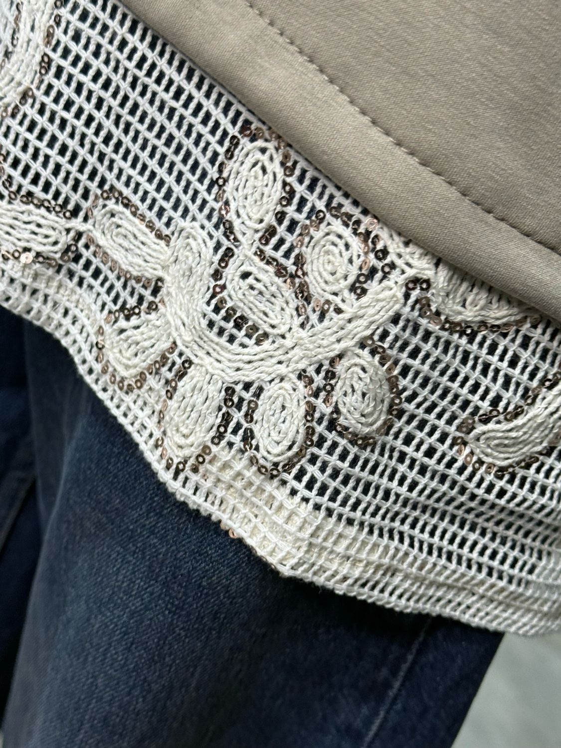 Lace Hem Jumper - Taupe