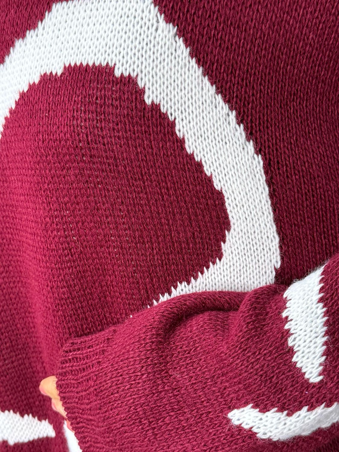 Heart Print Oversized Jumper - Burgundy