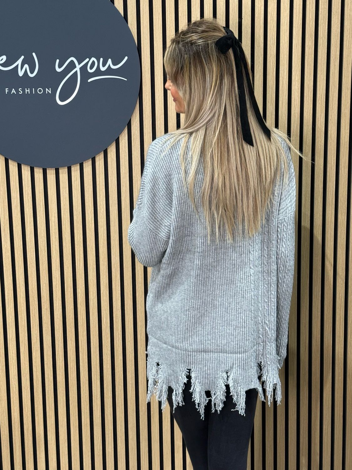 Distressed Hem Ribbed Jumper - Grey