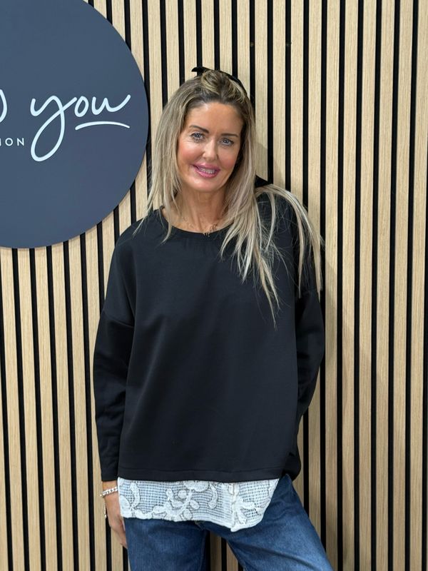 Lace Hem Jumper - Black