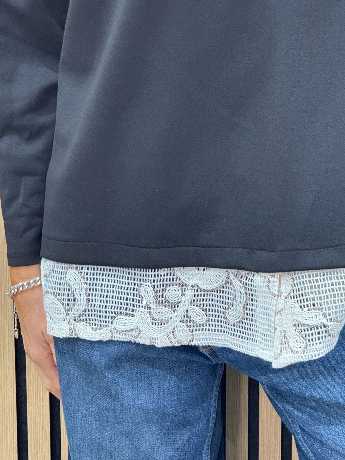 Lace Hem Jumper - Black