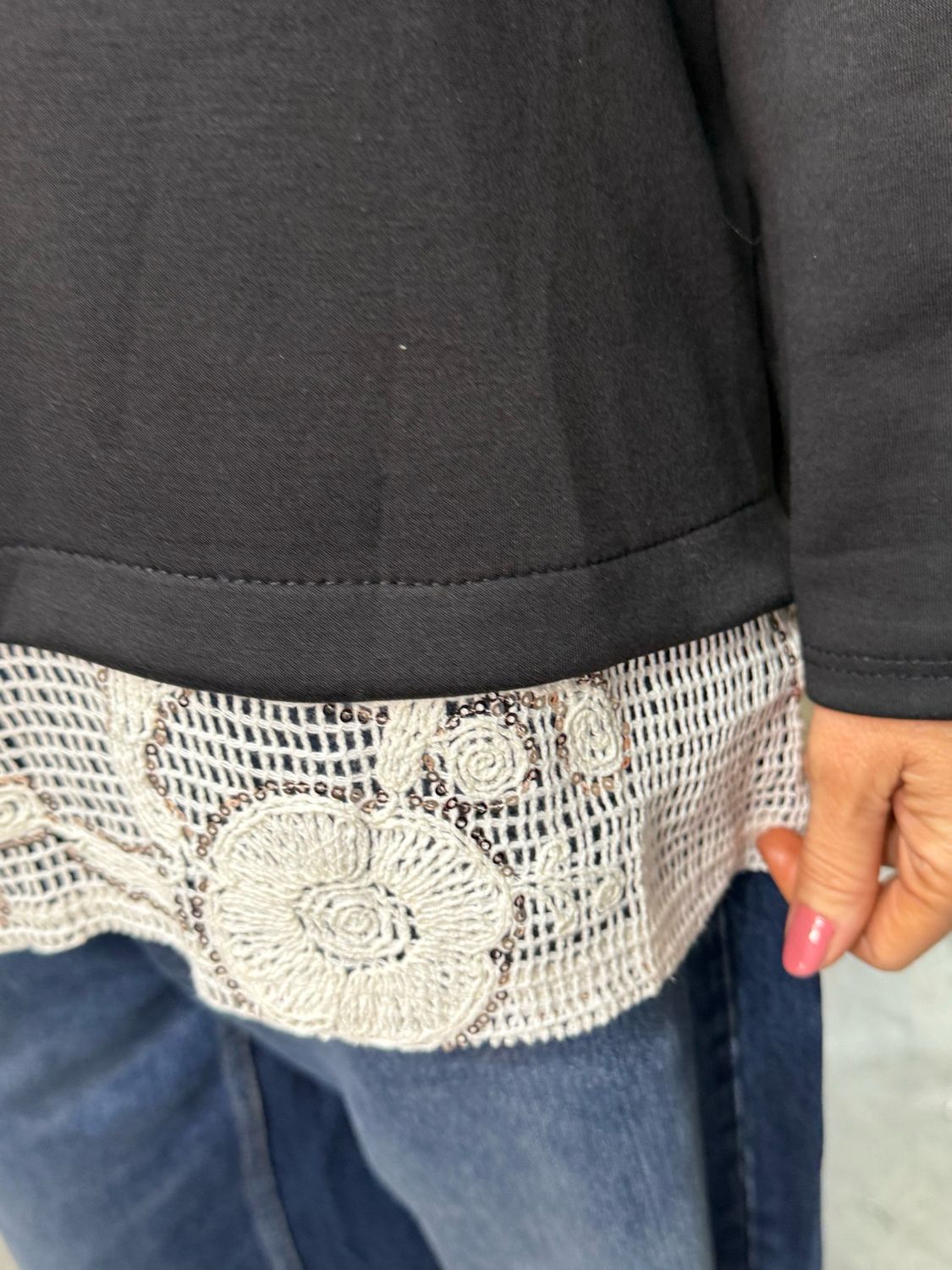 Lace Hem Jumper - Black