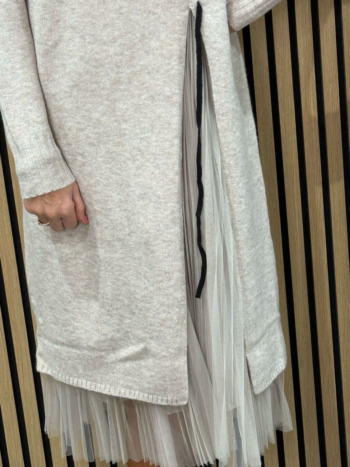 Layered Knit &amp; Pleated Dress - Oatmeal