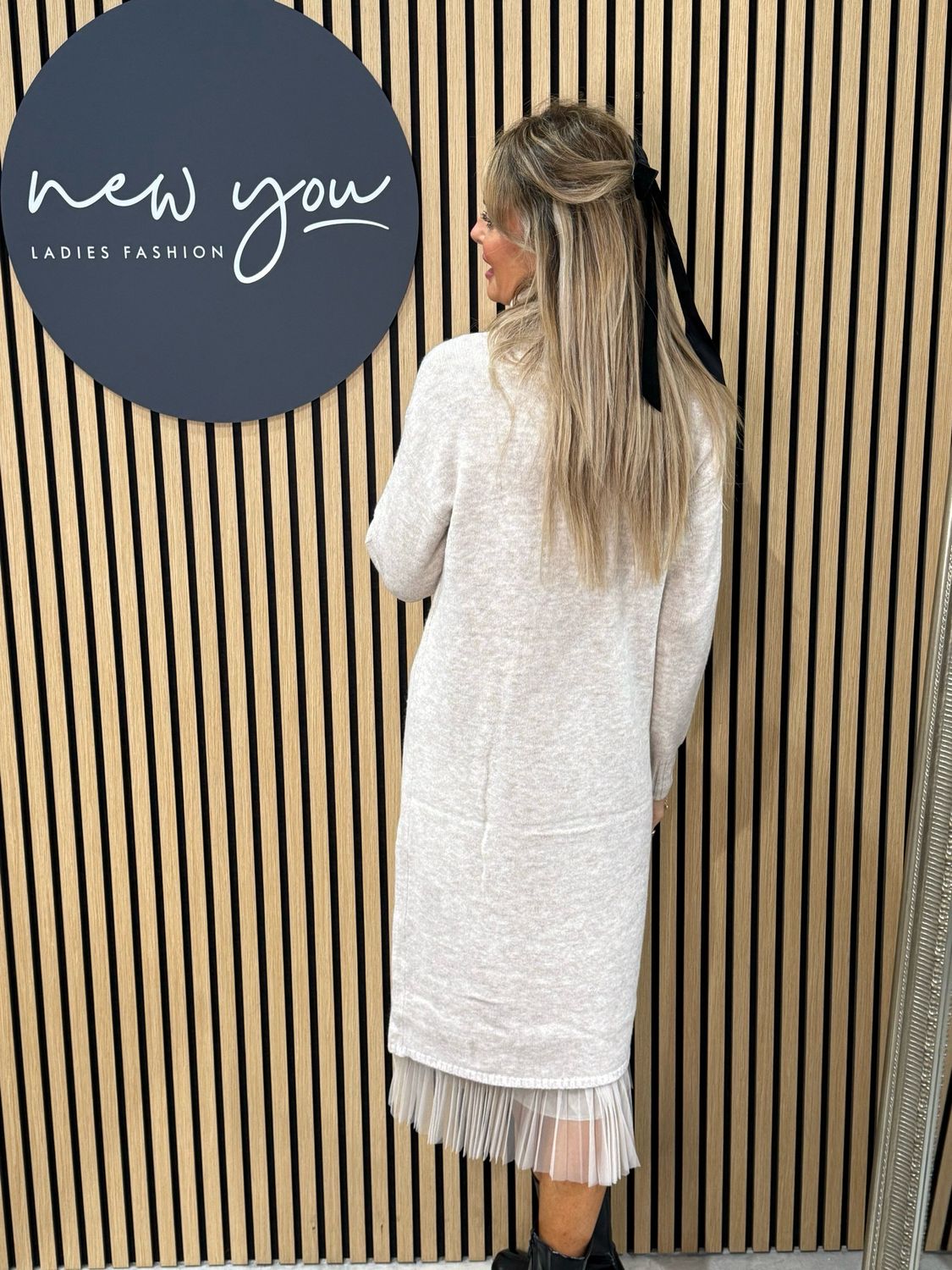 Layered Knit &amp; Pleated Dress - Oatmeal