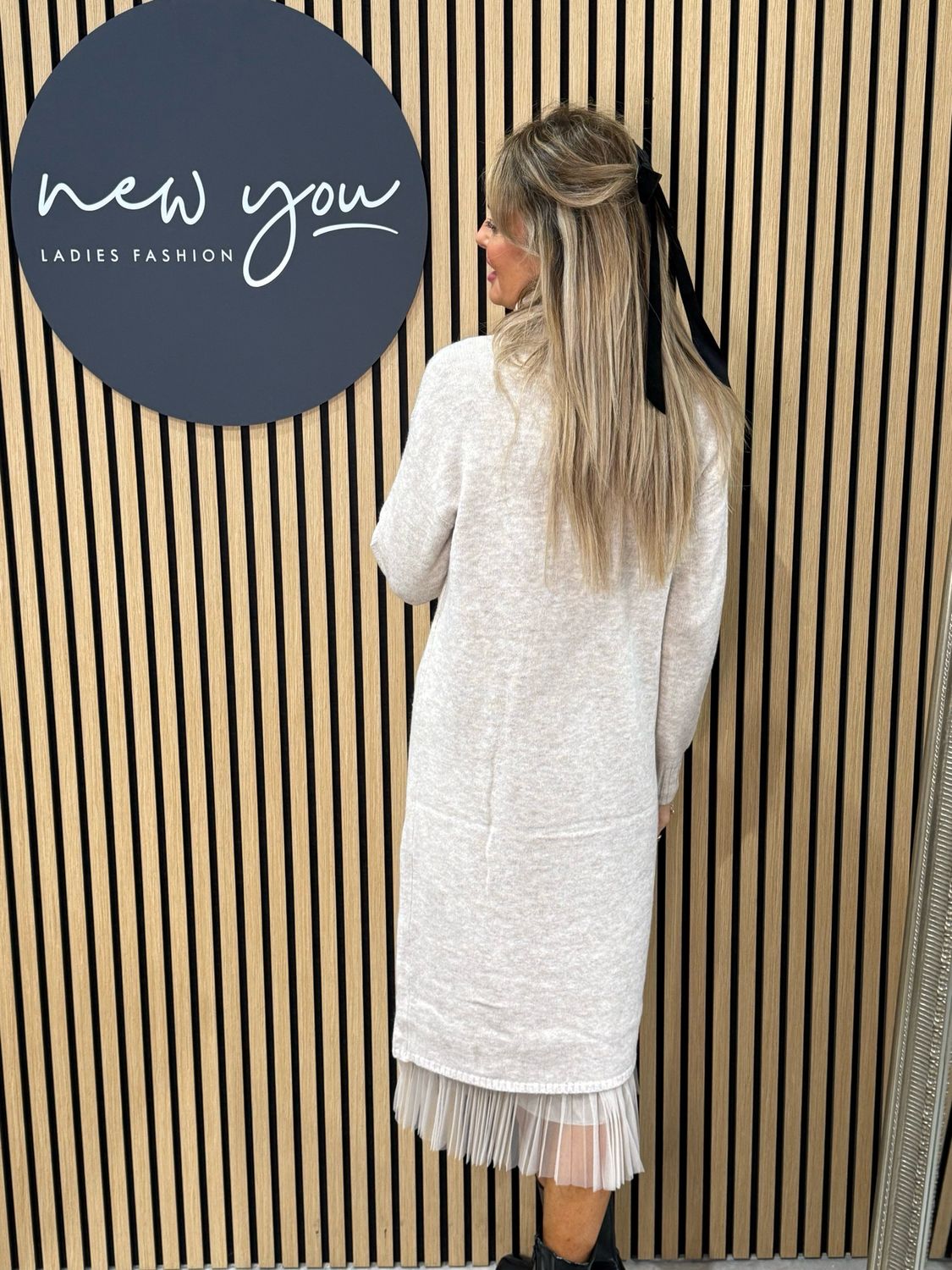 Layered Knit &amp; Pleated Dress - Oatmeal