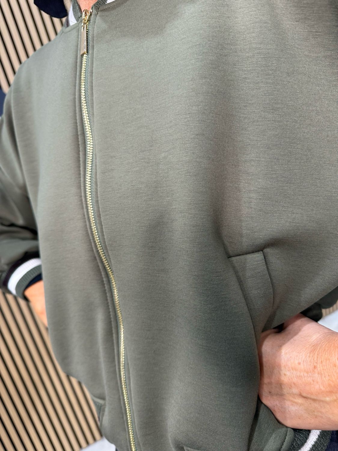 Zip Front Bomber Jacket - Khaki