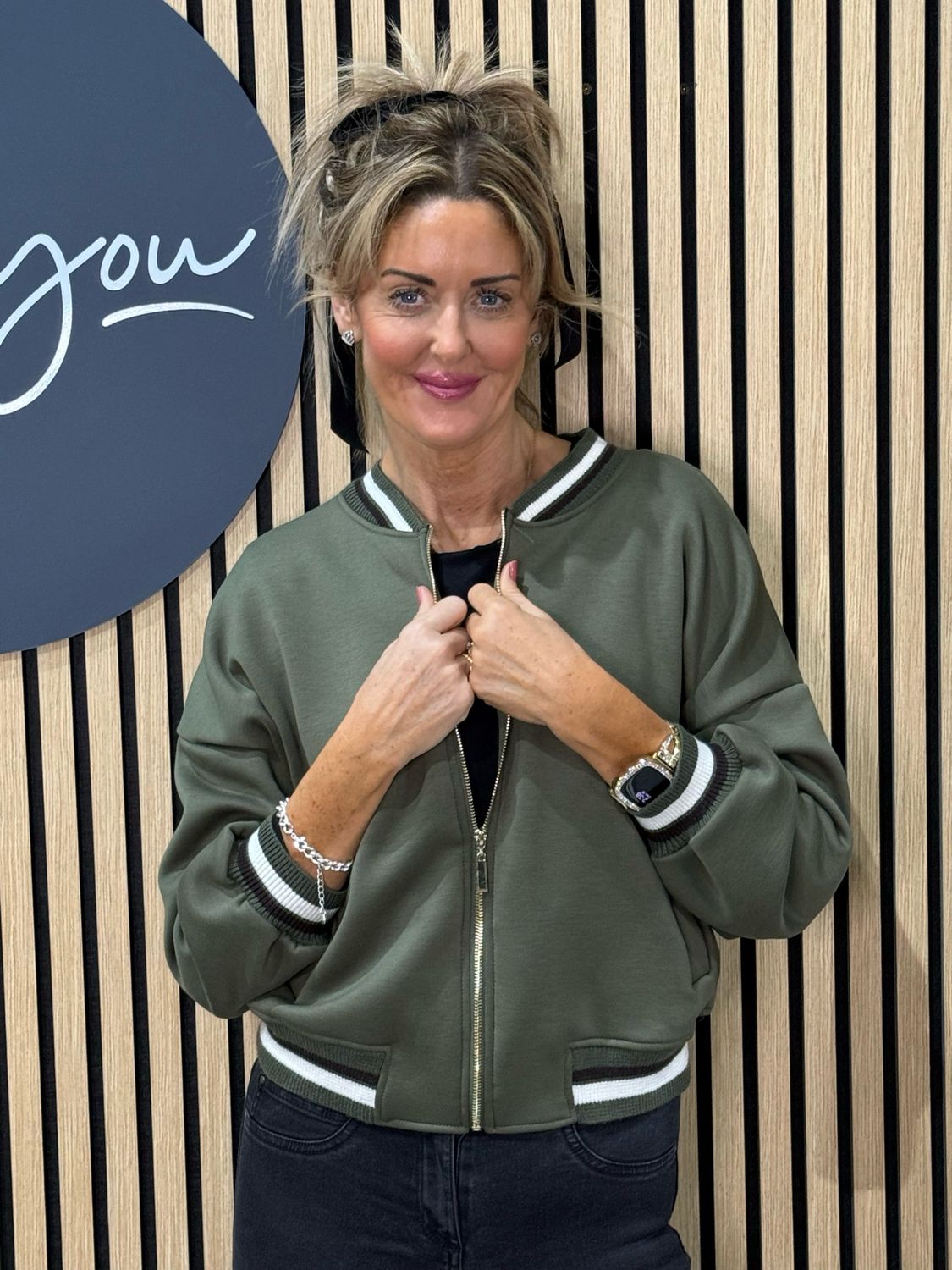 Zip Front Bomber Jacket - Khaki