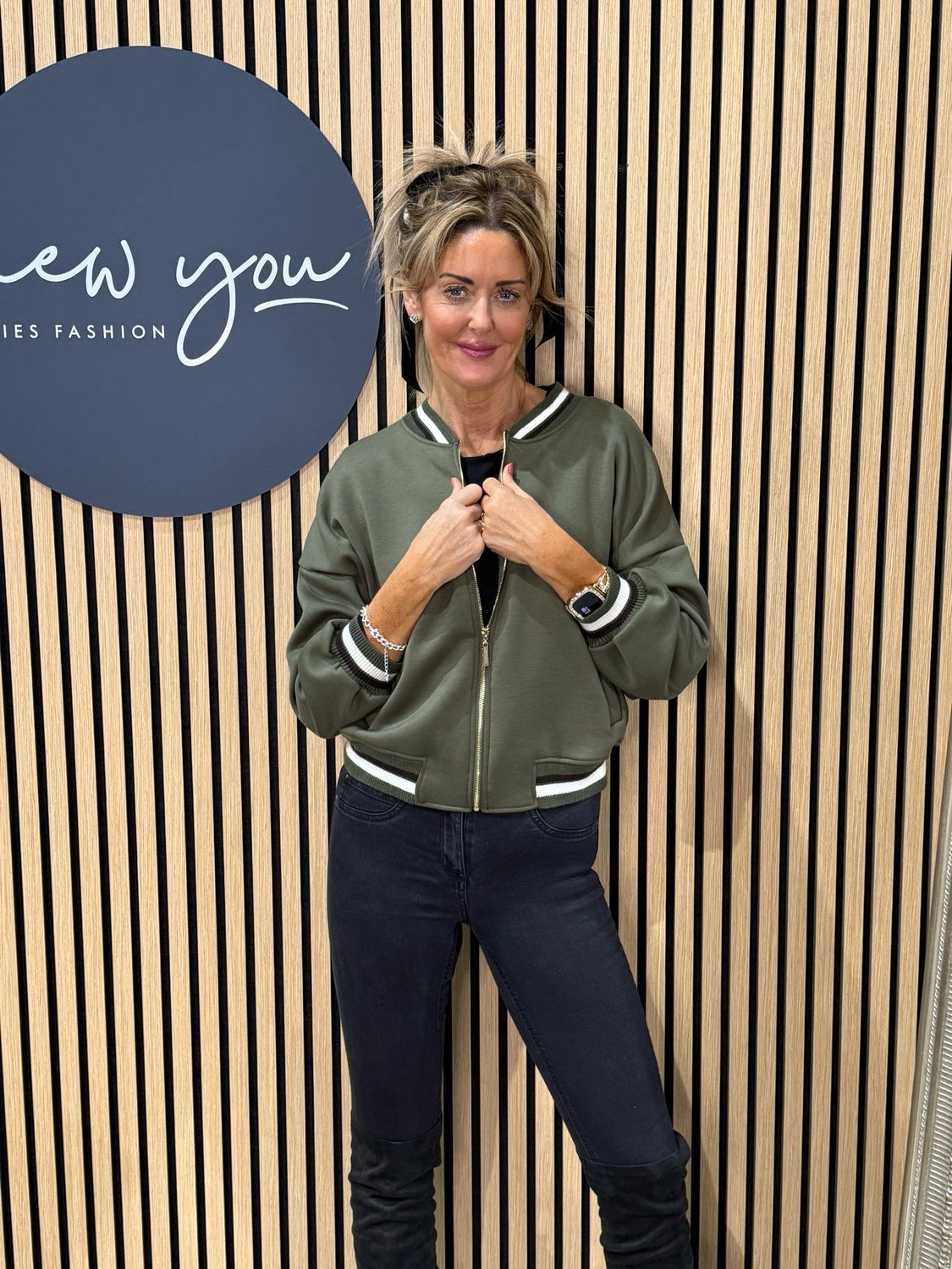 Zip Front Bomber Jacket - Khaki