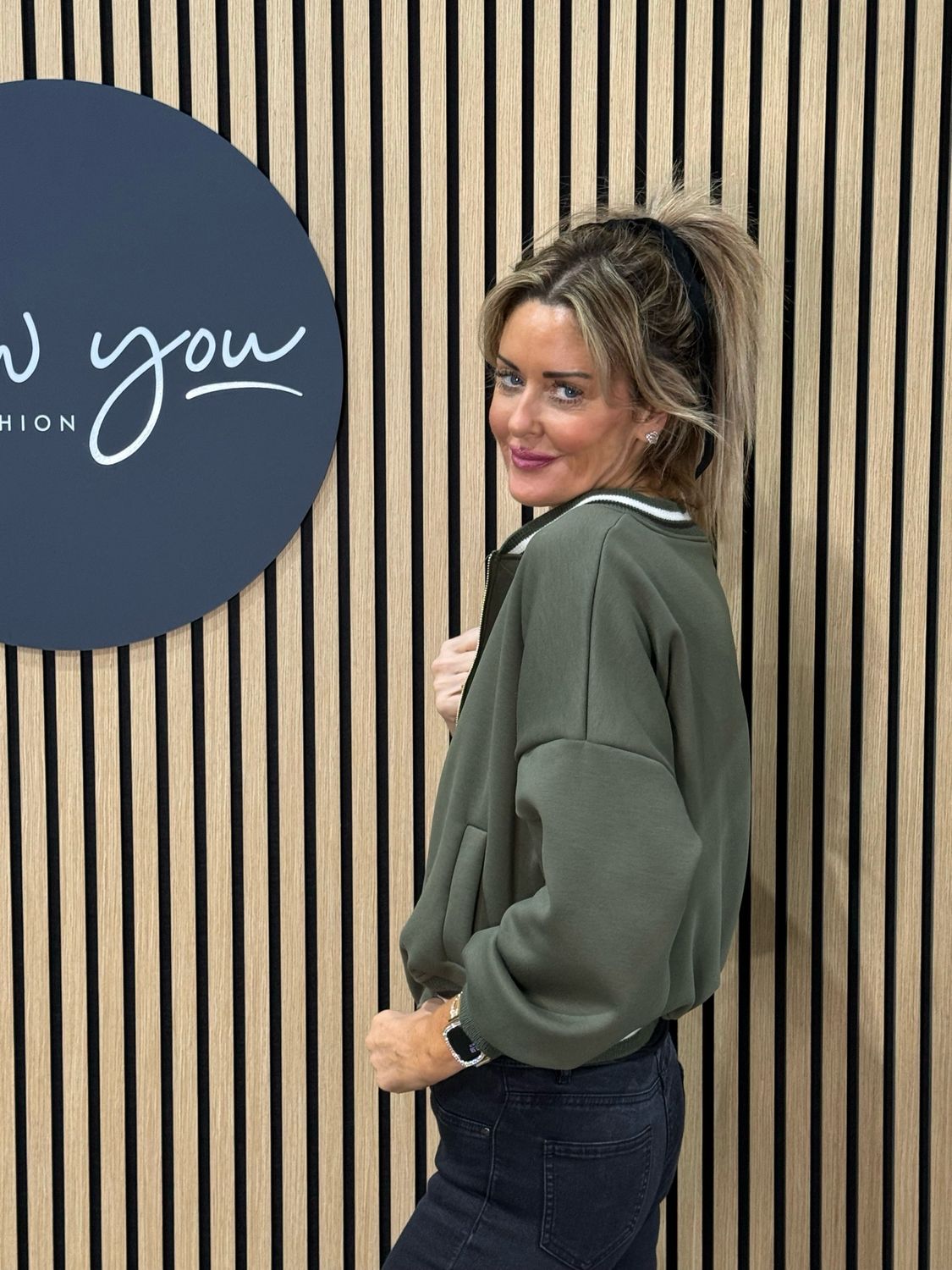 Zip Front Bomber Jacket - Khaki