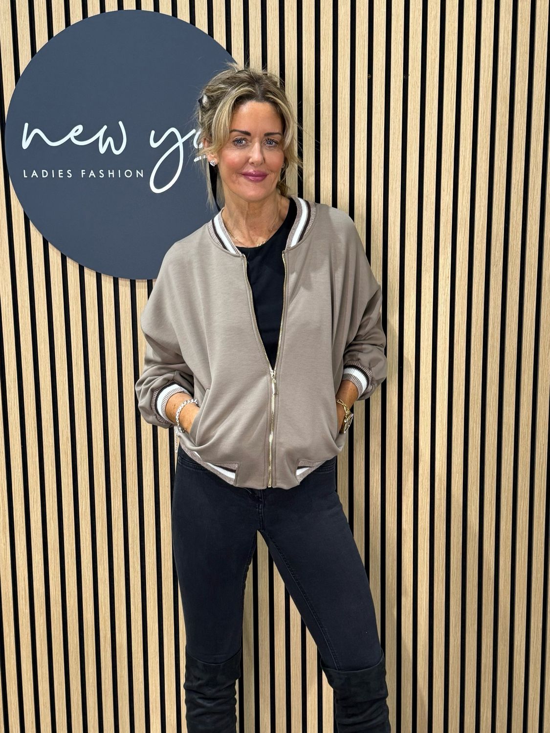 Zip Front Bomber Jacket - Taupe