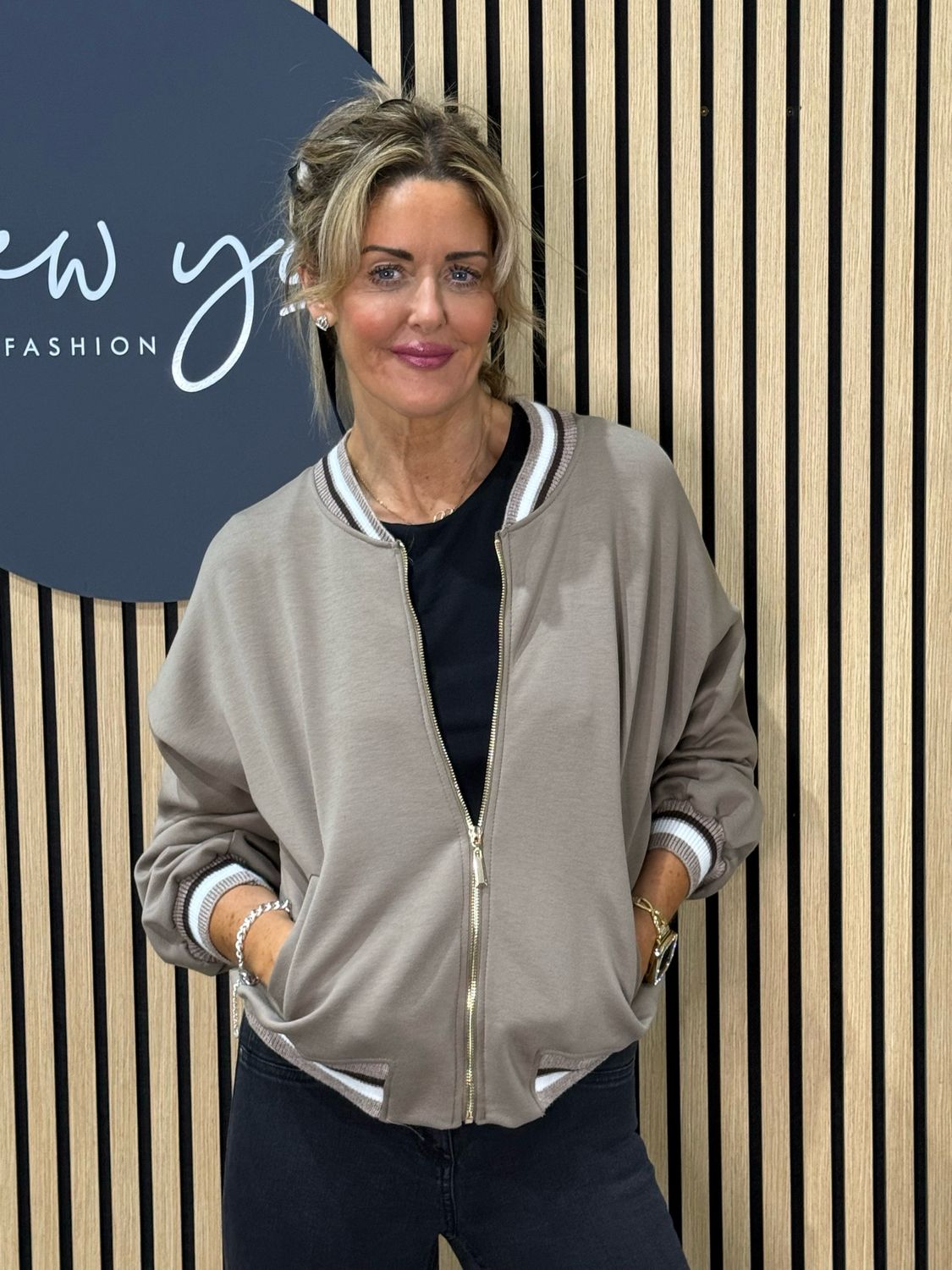 Zip Front Bomber Jacket - Taupe