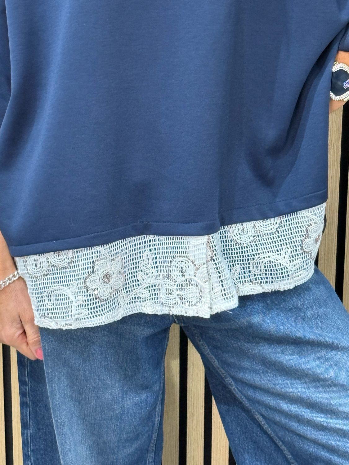 Lace Hem Jumper - Navy