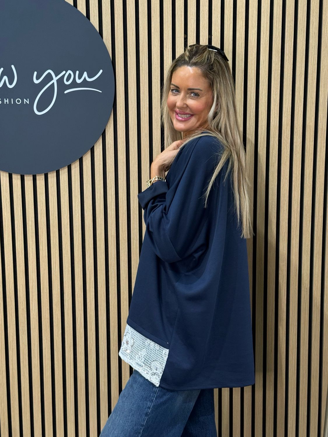 Lace Hem Jumper - Navy