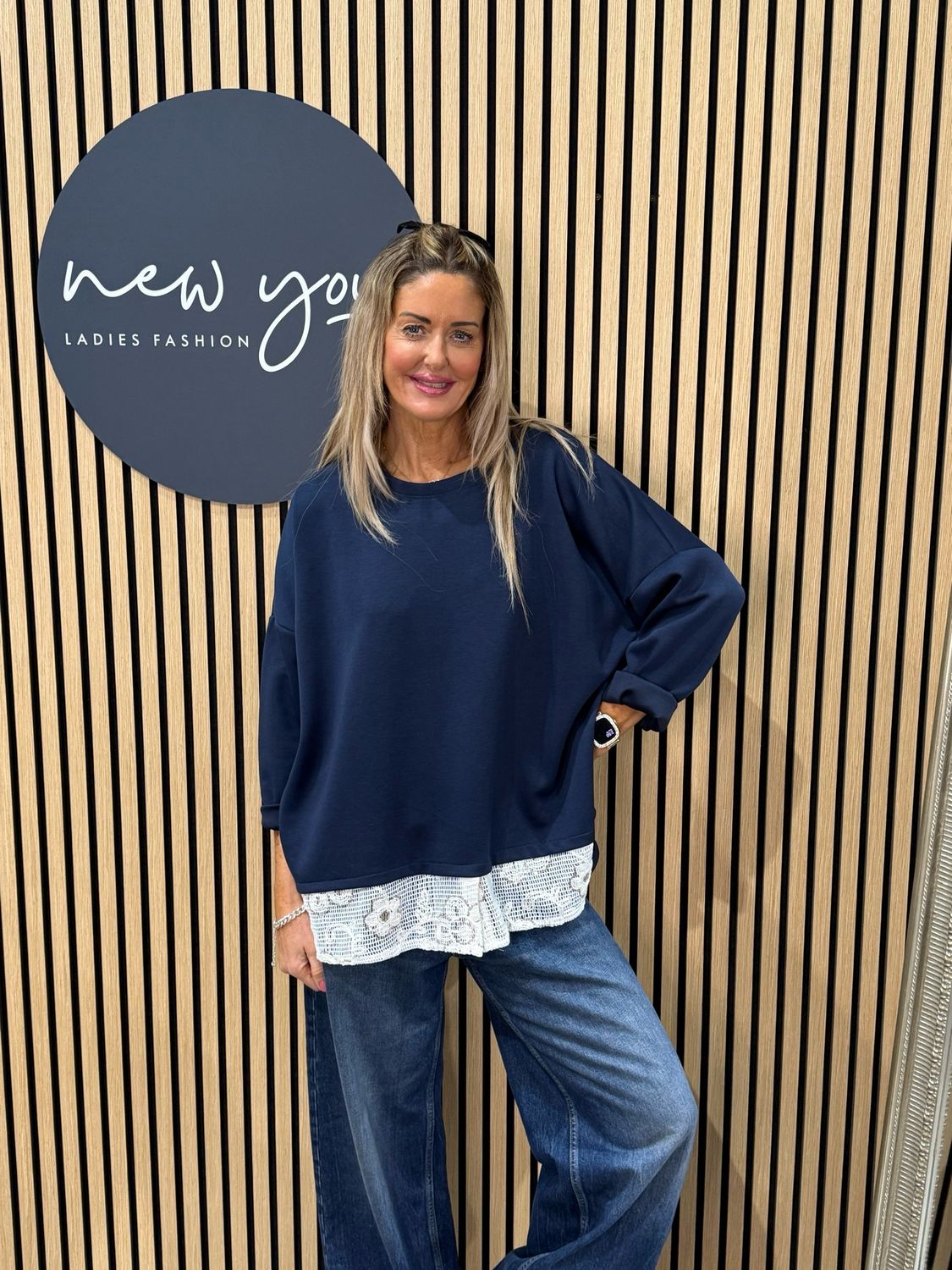 Lace Hem Jumper - Navy