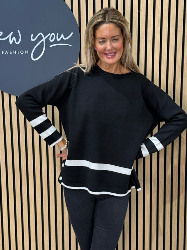 Contrast Stripe Knit Jumper - Black