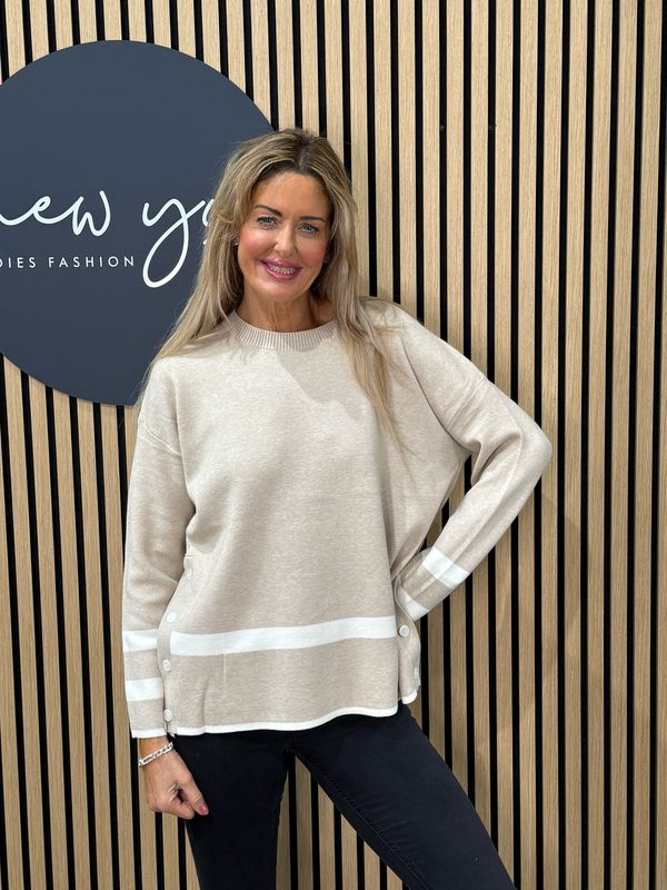 Contrast Stripe Knit Jumper - Cream