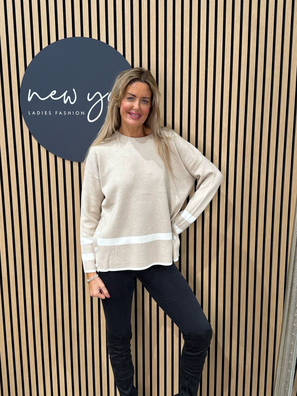 Contrast Stripe Knit Jumper - Cream