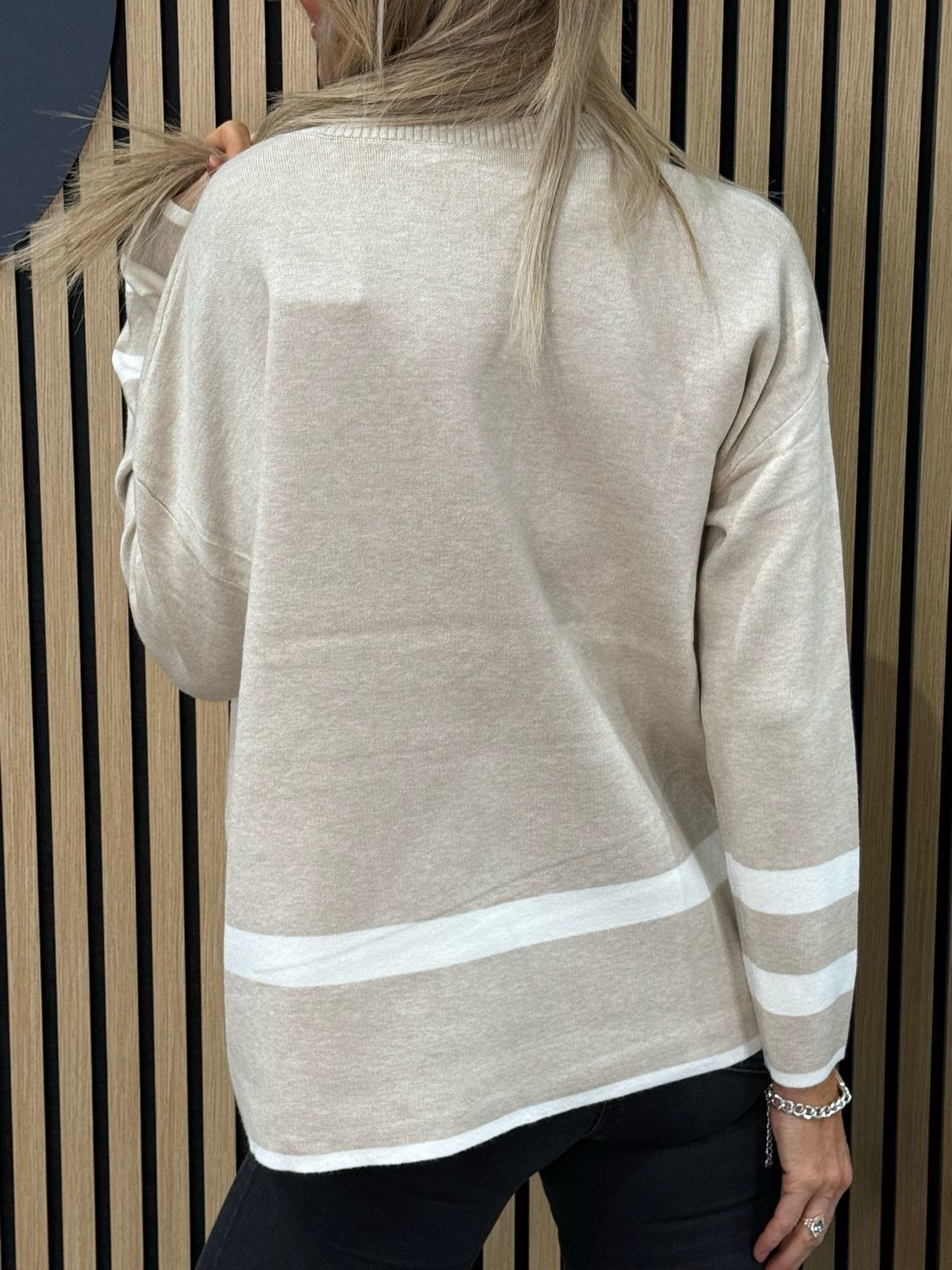 Contrast Stripe Knit Jumper - Cream